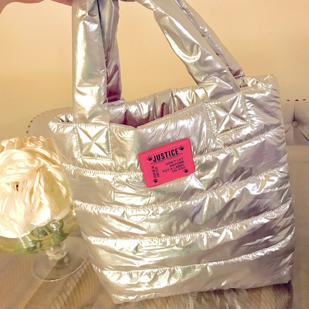 Justice Silver Metallic Puffer Tote Bag💕